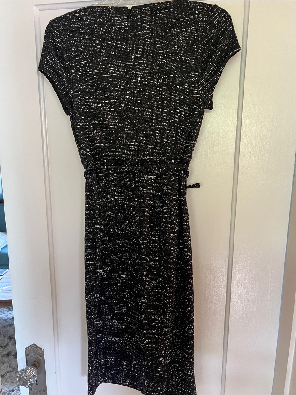 Express Black and White Tweed Midi Dress with Belt Detail - Picture 5 of 5